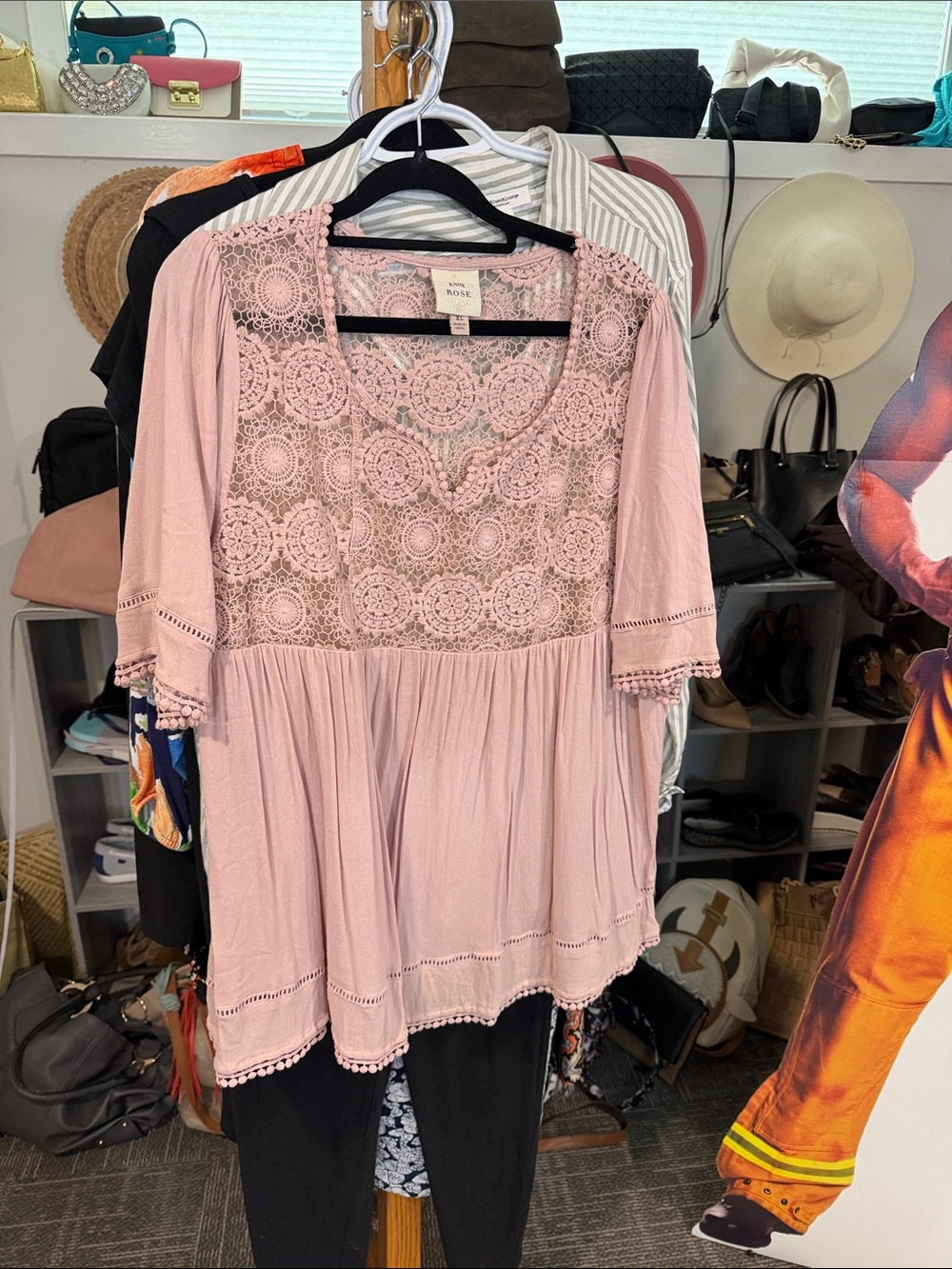 Knox Rose Dusty Pink Crochet Yoke Tunic